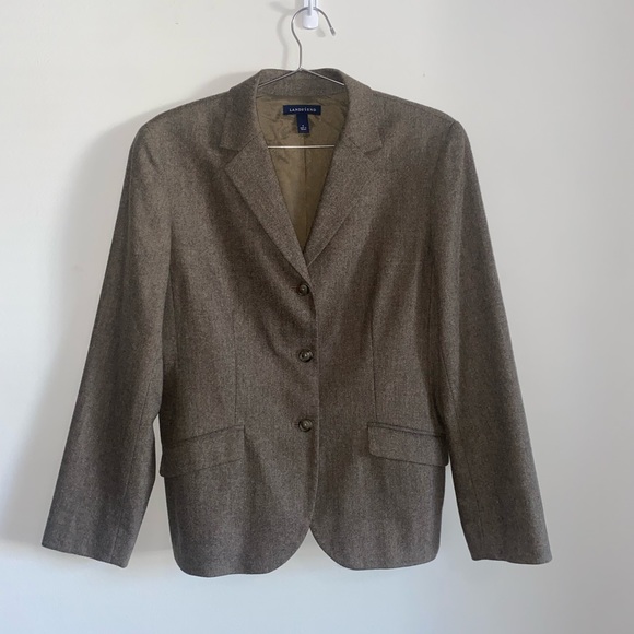 Lands End Herringbone Wool Blend Blazer - Picture 1 of 8